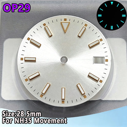 28.5mm NH35 Watch Dial Luminous Dials Single Calendar Dial Suitable For NH35 Movement Can Support DIY Dial Customization Logo