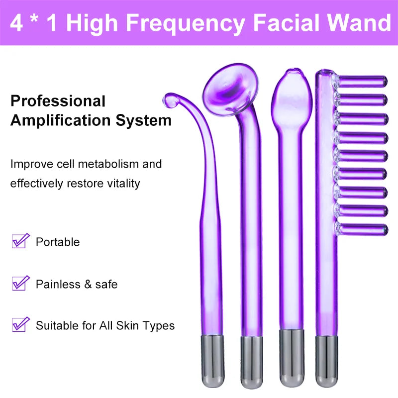 Replace HF Wand Spiral Electrode Glass Tube Argon Violet Ray Neon Acne Skin Care Face Body Massage