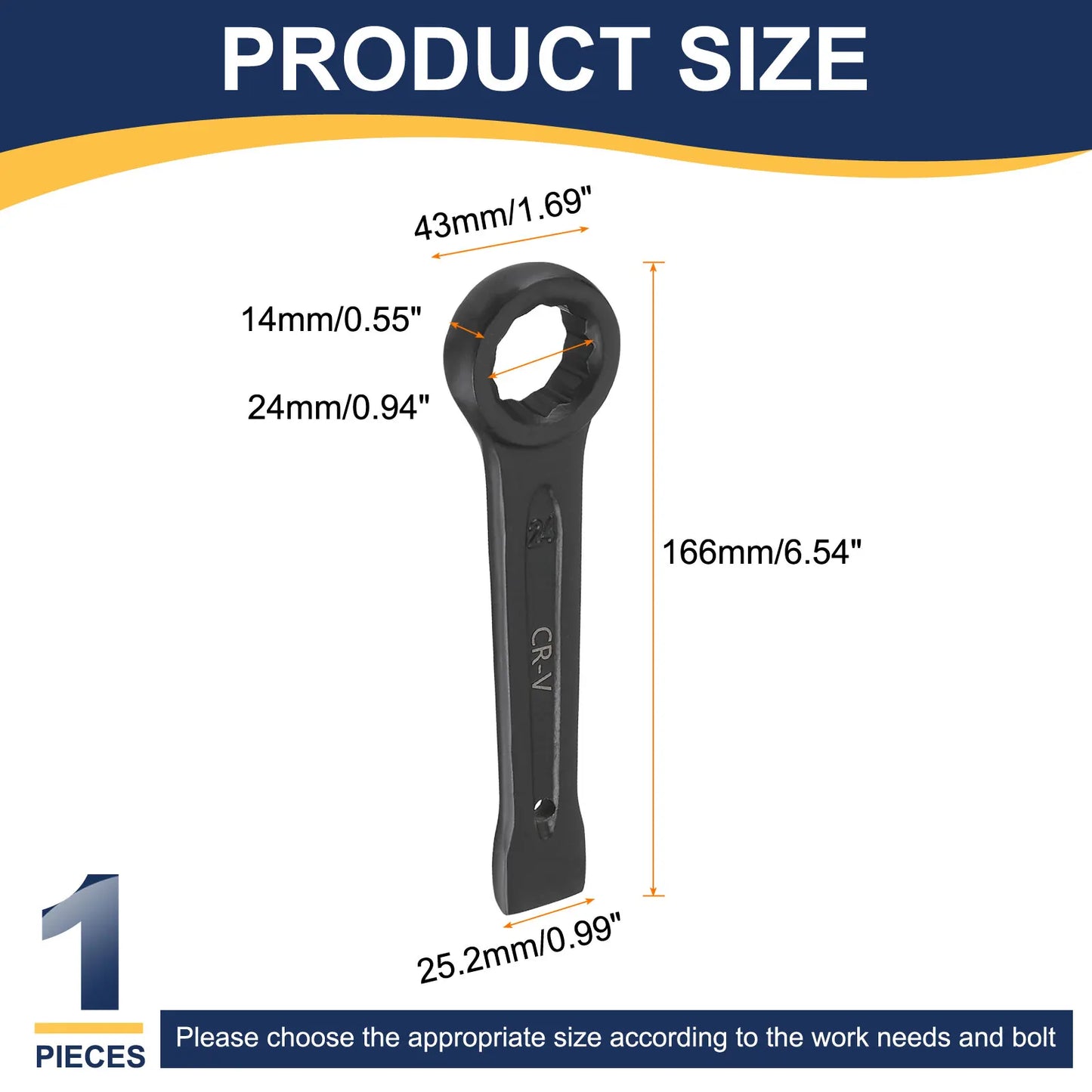 Uxcell Box End Striking Ring Wrench 17mm-48mm Metric CR-V Steel 12-Point Flat Strike Wrench Baking Paint Single Head Spanner