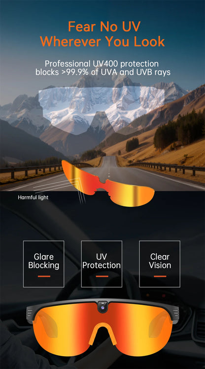 4K Polarized AI Smart Cycling Glasses Men 800W Camera Video Recording Translation Sunglasses Bluetooth Call Music Sports Glasses
