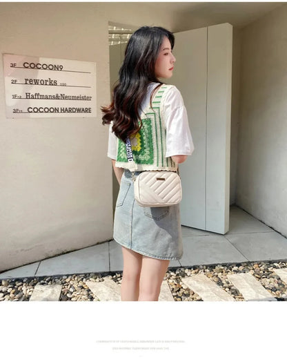 Shoulder Bag High Quality Women's PU Rolling Strip Camera Bag Shoulder Bag Mobile Phone Bag Casual Crossbody Bag