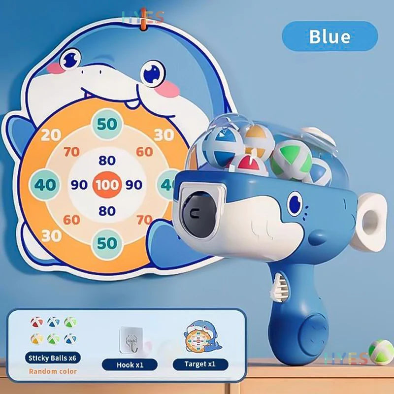 Whale Sticky Ball Throw Toy Set Kids Shooting Ball Gun Dart Board Target Soft Bullet Outdoor Indoor Game Gifts For Girsl Boys