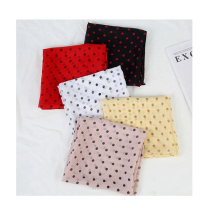 Summer Polka Dot Print Artificial Silk Scarf Thin Neck Warp Chiffon Soft Shawl Beach Sunscreen Square Women Neck Scarves