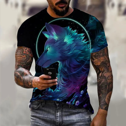 Men's T-Shirts Summer Animal Wolf  Pattern 3D Print Tops Tees Summer Women Streetwear Fashion Oversized T Shirt Men Clothing