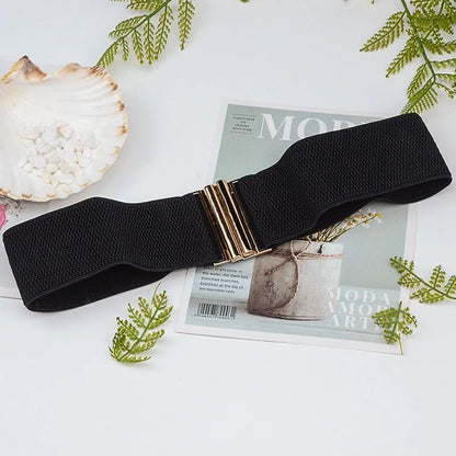Fashion Women's Ladies Gold Buckle Wide Stretch Elastic Corset Waist Belt Waistband Dress Decoration Belt