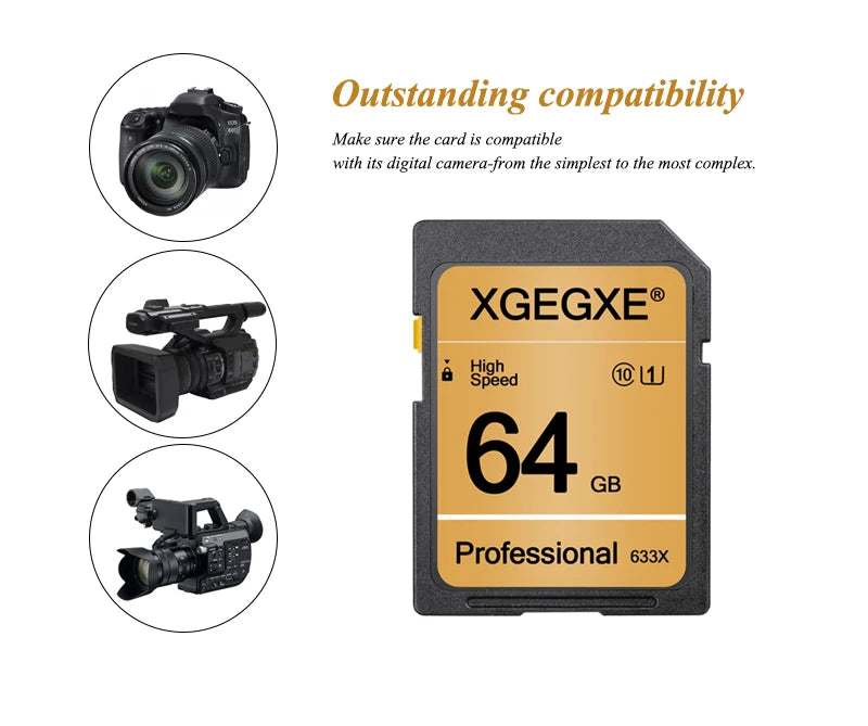 XGEGXE SD Card 32GB Class 10 High Speed 633x Video Card 4GB 8GB 16GB UHS-1 Professinonal Flash Memory Card for Camera Laptop