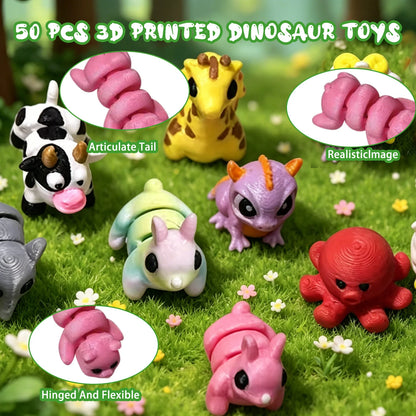10/20/30/50Pcs Mini 3D Printed Animal Figurines Set, Articulated Flexible Fidget Toys Cute Desk Pets Decor for Fun Party Favors