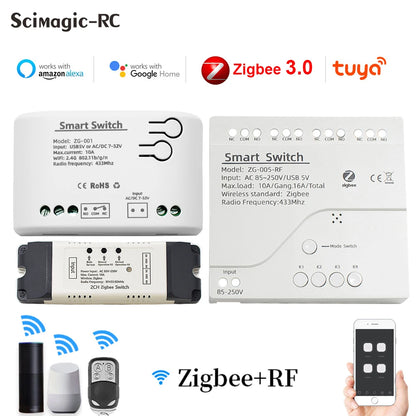 Tuya Zigbee Relay 4CH Smart Home Switch Module APP Remote Control Wireless Radio RF 433 4 Channel Relay for Zigbee Gateway Hub