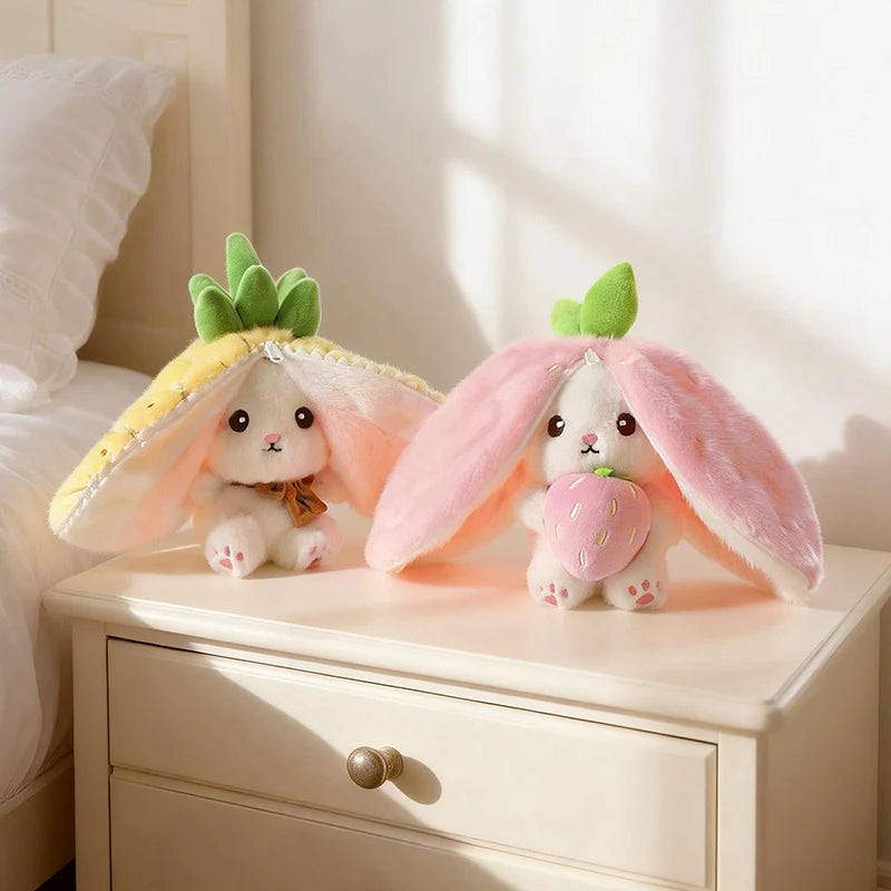 New Cute Fruit Bunny Plush Toy Creative Durian Pineapple Carrot Strawberry Turn Into Rabbit Soft Doll Birthday Christmas Gift