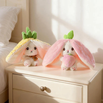 New Cute Fruit Bunny Plush Toy Creative Durian Pineapple Carrot Strawberry Turn Into Rabbit Soft Doll Birthday Christmas Gift