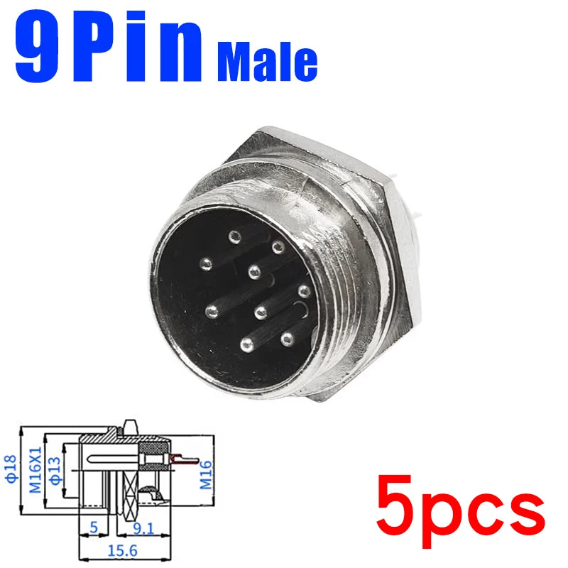 5pcs GX16 2/3/4/5/6/7/8/9/10Pin 16MM Male Female Circular Aviation Connector Plug Socket Screw Panel Mount Connector