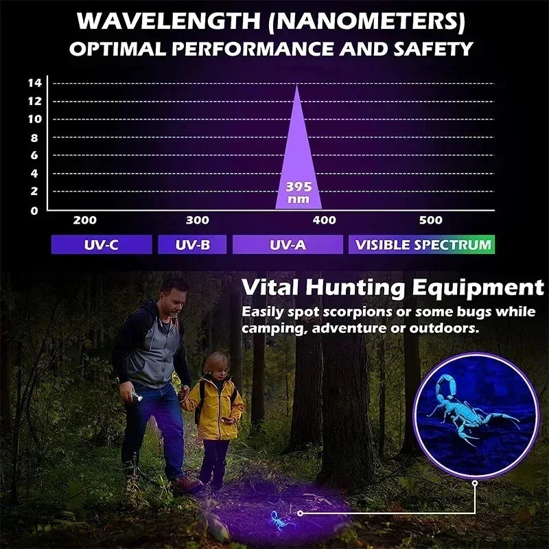 1/2PCS USB Charging Ultraviolet Flashlights UV Flashlight Blacklight Zoomable Torch Lamps Pet Urine Detector Hunting UV Light