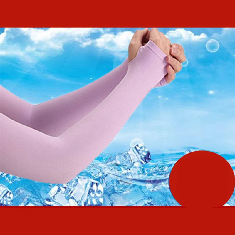 Invisible Sunscreen Seamless Ice Sleeves UPF50+ Cooling Silk Fabric UV Protection Arm Covers For Outdoor Sports Driving