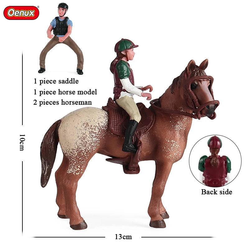 Oenux Farm Horse Race Model Action Figures DIY Equestrianism Horseman Animals Figurine Cute Education Collection Kids Toy Gift