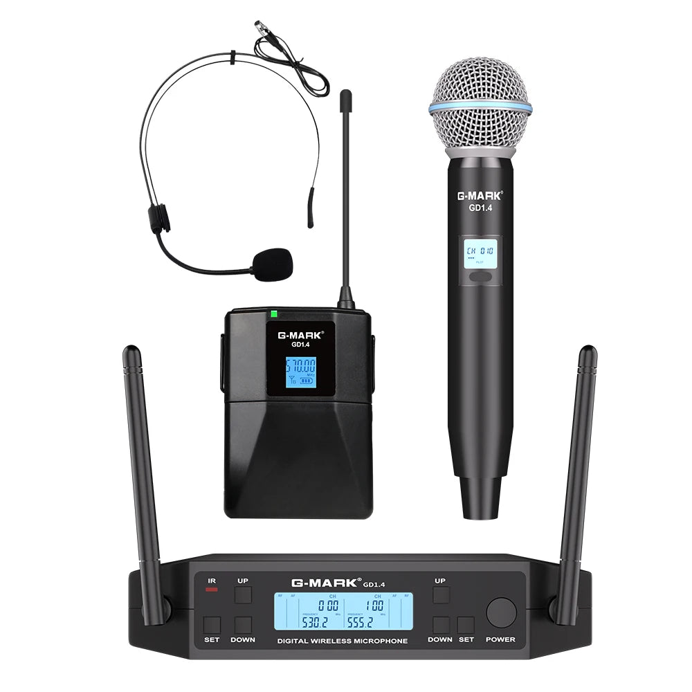 Wireless Lavalier Microphone G-MARK GD1.4 UHF Professional Headset Clip Mic Bodypack Frequency Adjustable 50M For Party Show