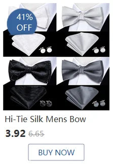 Hi-Tie Mens Bow Tie Hanky Cufflinks Set White Black Gray Silver Pre-tied Butterfly Knot Bowtie for Male Wedding silk Business