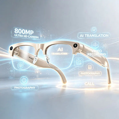 Semi-frame 1200W Pixel Camera Glasses with AI Voice Translation Smart Bluetooth Features Includes 3 Lense Travel Office