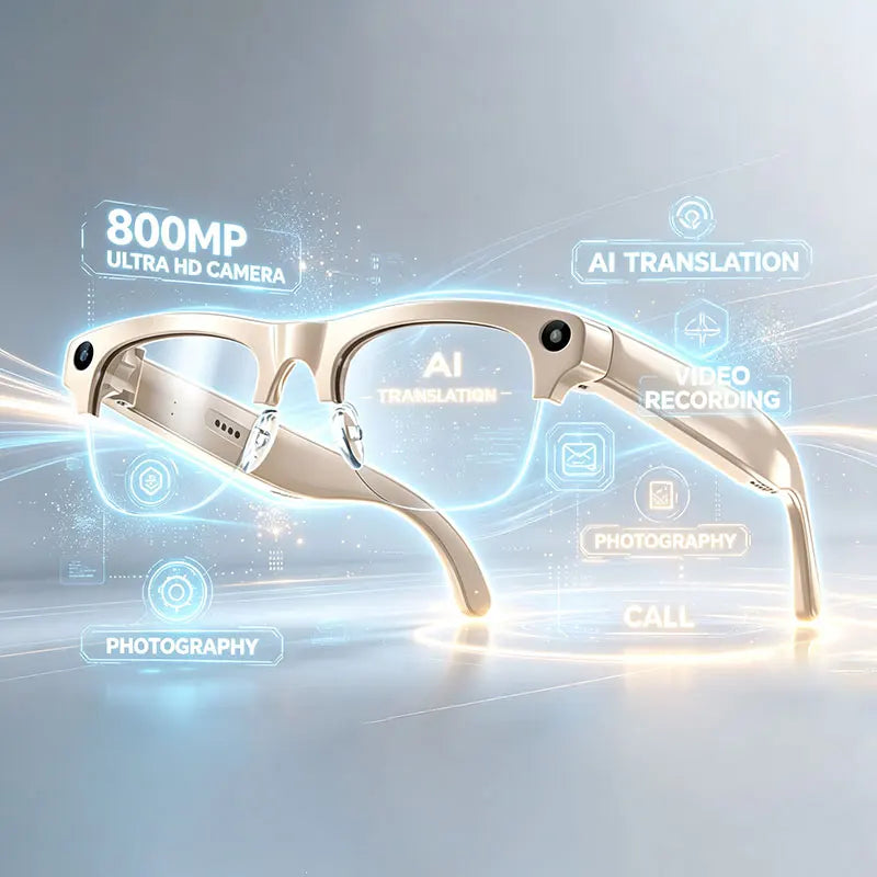Semi-frame 1200W Pixel Camera Glasses with AI Voice Translation Smart Bluetooth Features Includes 3 Lense Travel Office