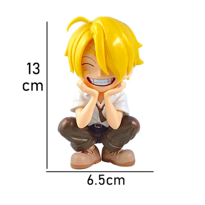 Anime peripheral series new ONE PIECE Luffy Solon Sanji Q-version sitting posture model figurine toy for children birthday gifts