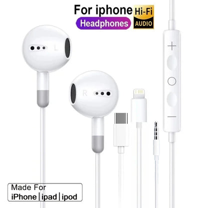 Wired Earphones For iPhone 17 16 15 Pro Max In-Ear Earbuds 14 13 12 Headphones For Samsung Xiaomi Headsets
