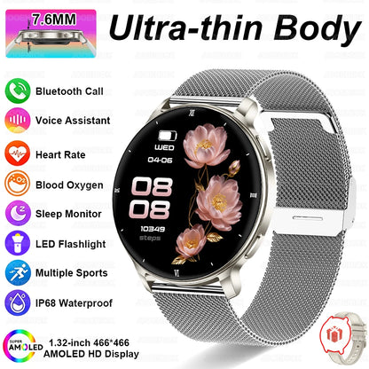 2026 New 7.6mm Ultra-Slim Smart Watch Women AMOLED HD Display LED Flashlight Always-On Time Display Fashion Ladies Smartwatches