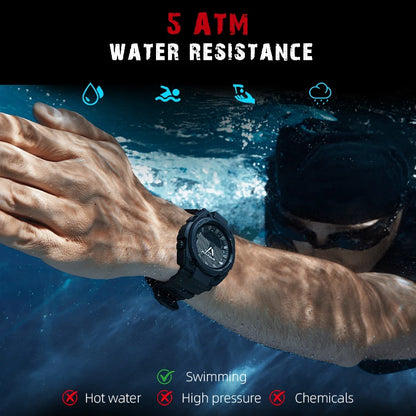 NORTH EDGE FORTRESS 2026 Men's Military Digital Watch Outdoor Sports Waterproof 50M Watches World Time Countdown LED Wristwatch