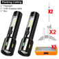 LED+COB Portable Flashlight Zoomable Small Torch USB Rechargeable Outdoor Camping Fishing Long Range Camping Emergency Lantern