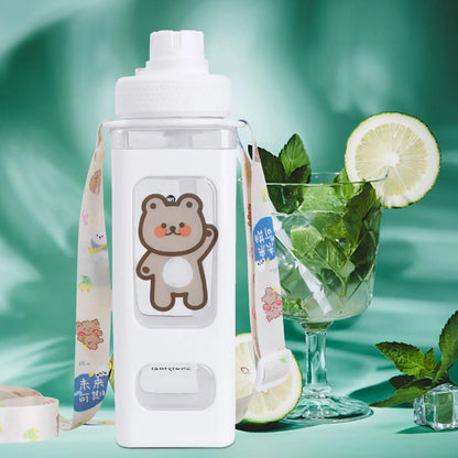 Water Bottle with Straw - 700ml 24 Oz Drinking Bottle Square Cute Water Jug