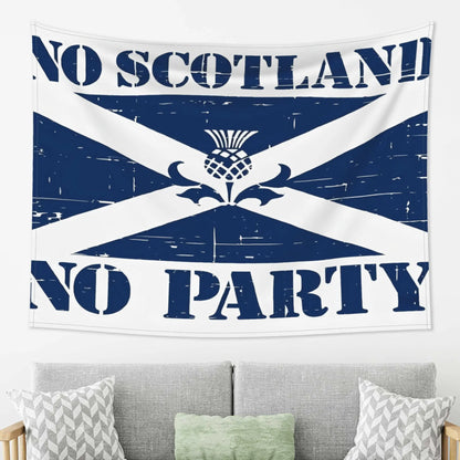 VIKAMA “No Scotland, No Party” Tapestry, Wall Hanging Featuring the Scottish St. Andrew’s Cross and Thistle Motif, Home Decor