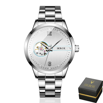 SKROX Original Luxury Brand Waterproof Tourbillon Automatic Clock Steel Skeleton Mechanical Man Watch Business Male Wristwatches