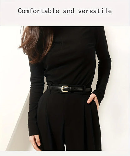 Women Gold Pin Buckle Jeans Black Belt Luxury Vintage Female Skinny Waistband