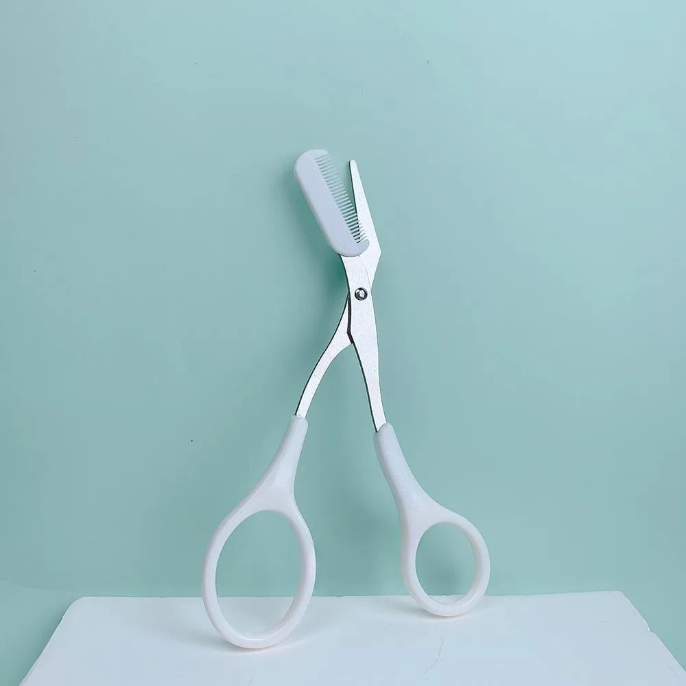 Eyebrow Trimming Scissors Professional Built-in Comb Stainless Steel Non-Slip Brow Shaper Hair Removal Beauty Tool for Men Women