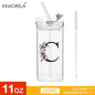1PCS 24 Letter-Shaped Glass Tumblers with Lid And Straw Coffee Tumbler 300ML Clear Square Drinking Tumbler For Coffee Beer Milk