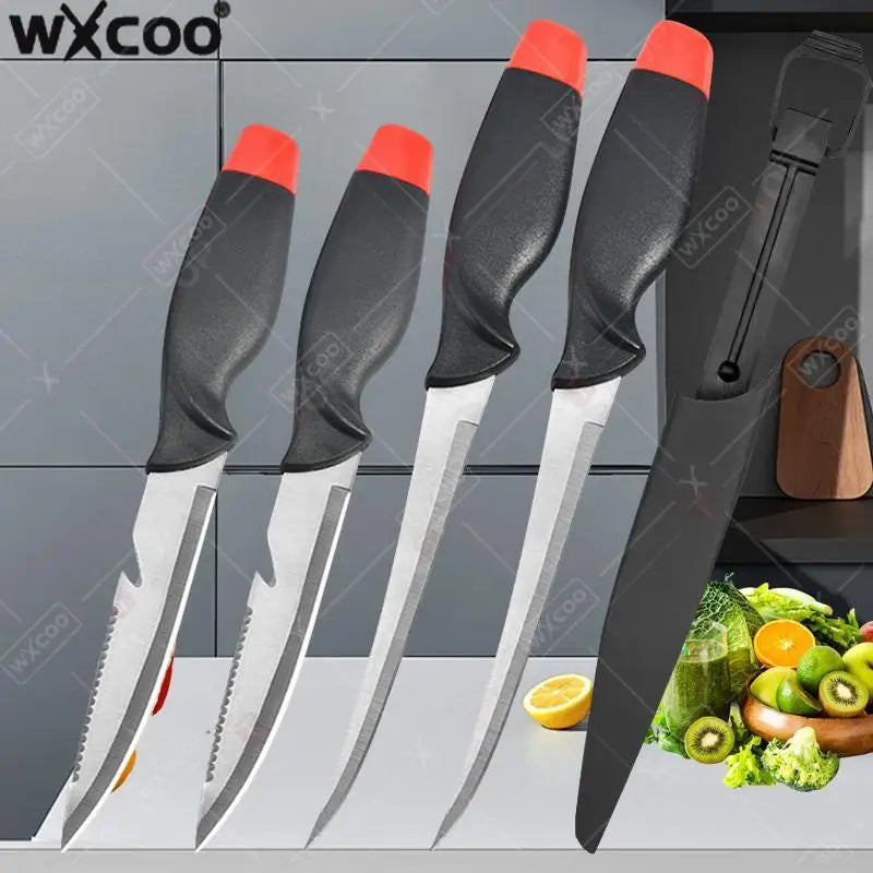 WXCOO Stainless Steel Fish Filleting Knife Sharp Butcher with Cover Multifunctional Fruit Meat Cutting Fish Boning Knives