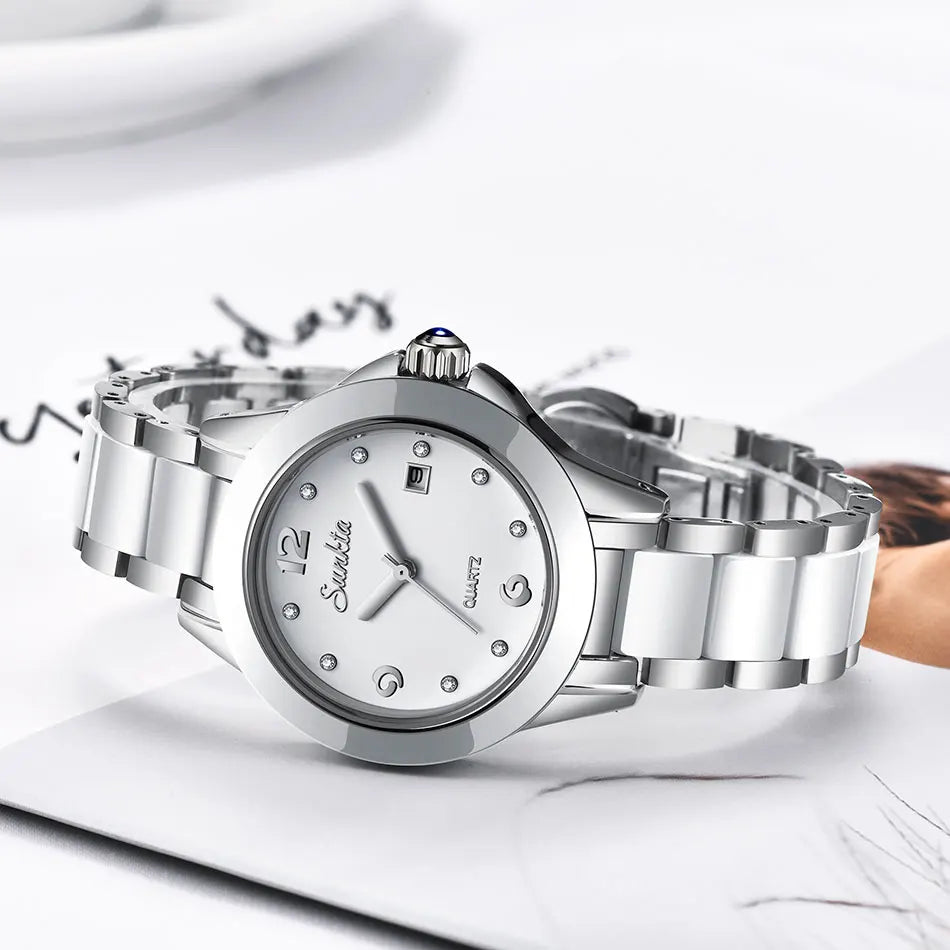 LIGE Brand SUNKTA Fashion Casual Woman Watch Ceramic Simple Bracelet Quartz Ladies Watches Date Waterproof Women's Wristwatches