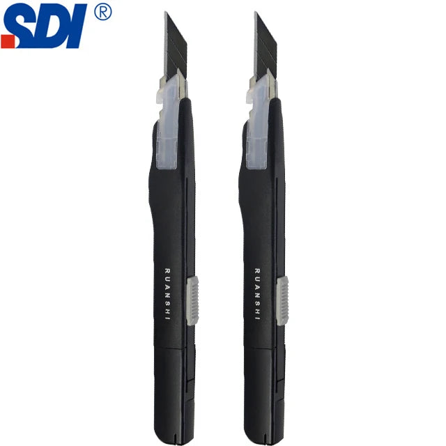 SDI 9mm Anti-Shaking Utility Knife 30-Degree Angle Sharp Black Steel Blades Box Cutter Auto Lock Professional Craft DIY Opener