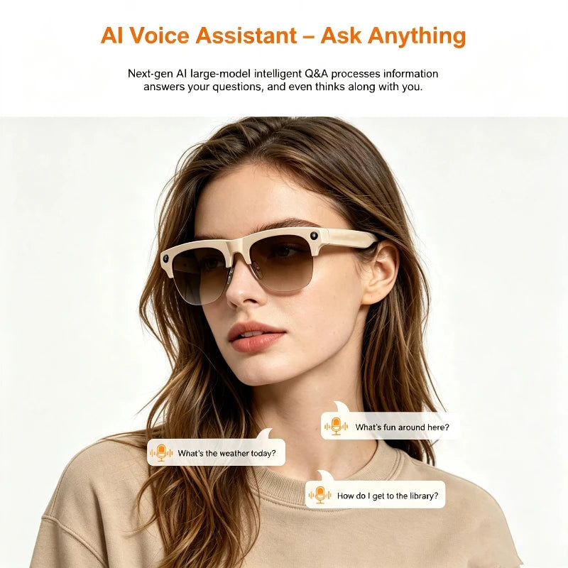 Semi-frame 1200W Pixel Camera Glasses with AI Voice Translation Smart Bluetooth Features Includes 3 Lense Travel Office