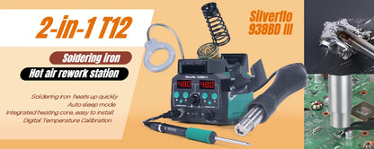 Silverflo 902D-III Rework Soldering Station 2 in 1 Hot Air  Welding Station with 3 Pre-set Channels,Sleep Mode for SMD Rework