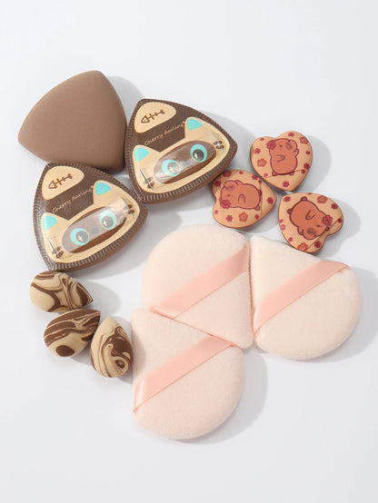 Rice Ball Cat 12-Piece Set, Expands When Exposed to Water, Dual-Use for Wet and Dry, Makeup Sponge Suitable for All Skin Types