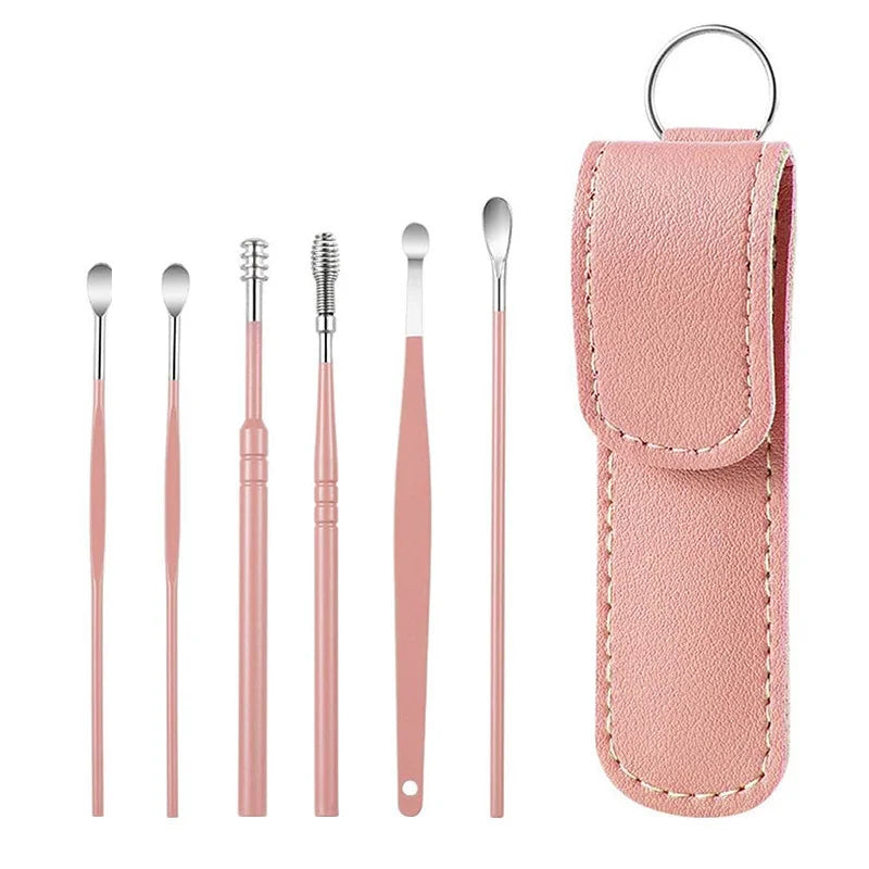 6Pcs/Set Stainless Steel Ear Cleaner Portable Ear Spoons Spiral Earwax Cleaning Removal Tools Reusable Earpick Beauty Accessory