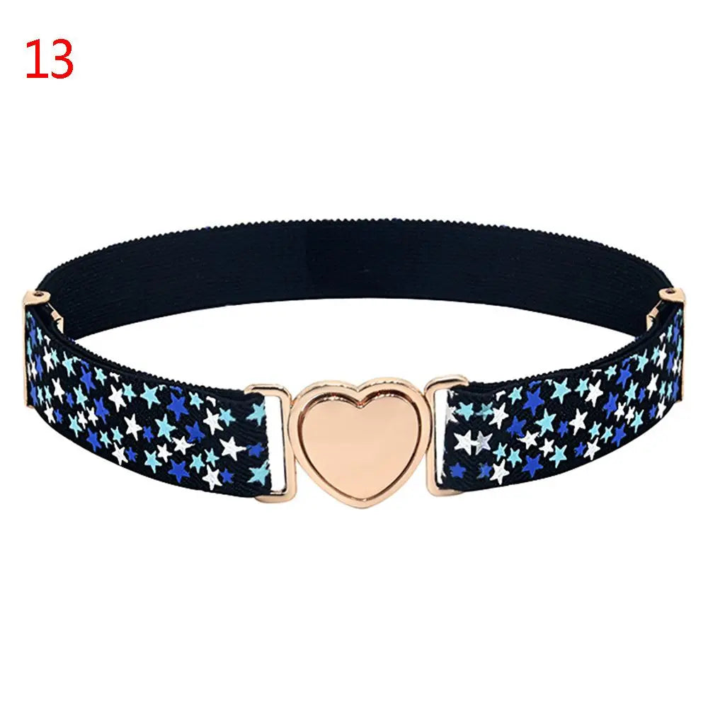 2022 Children Stretch Belts Girls Multicolor Adjustable Elastic Waist Belts with Heart Shape Buckle Waistband Accessories