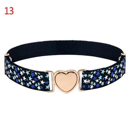2022 Children Stretch Belts Girls Multicolor Adjustable Elastic Waist Belts with Heart Shape Buckle Waistband Accessories