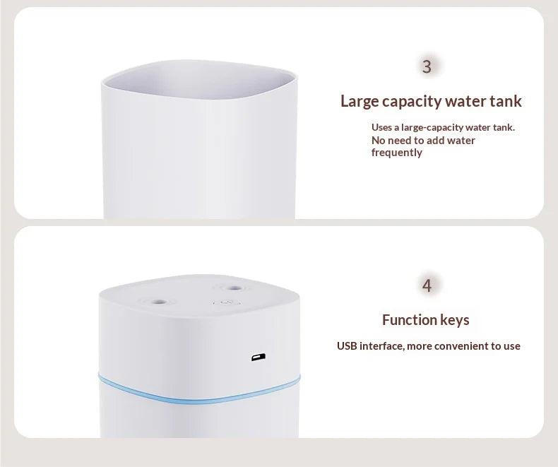 Mini USB Dual Spray Humidifier Desktop Air Purifier for Home Bedroom Portable Aromatherapy Moisturizing Air Cleaner