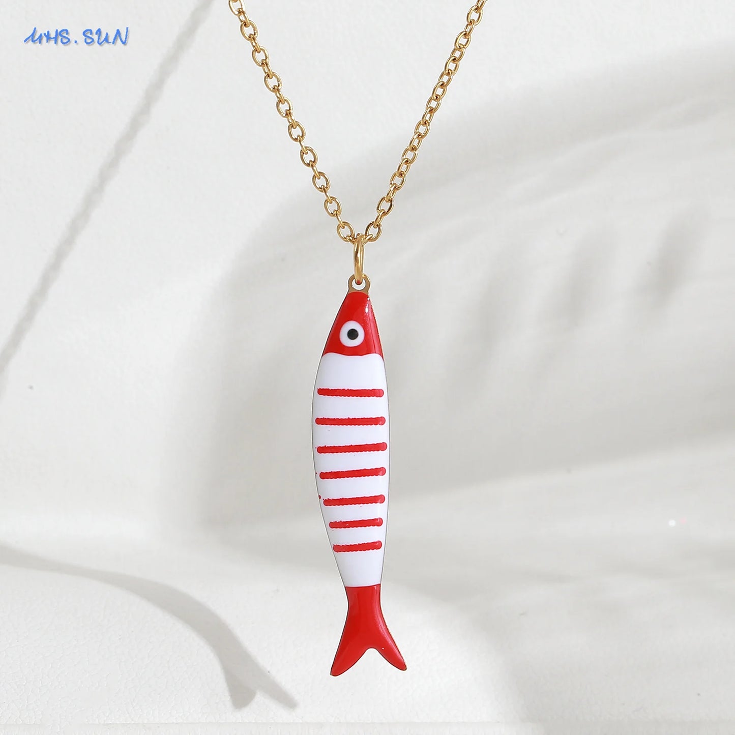 Cute Colorful Enamel Fish Pendant Necklaces For Women Girls Lovely Stainless Steel Gold Color Summer Waterproof Beach Jewelry