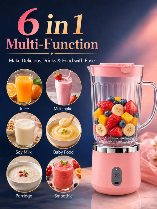 Compact 20cm Mini Portable Blender 800ml Large Capacity USB Charging 304 Steel Blade Smoothie Juicer Cup Easy To Clean