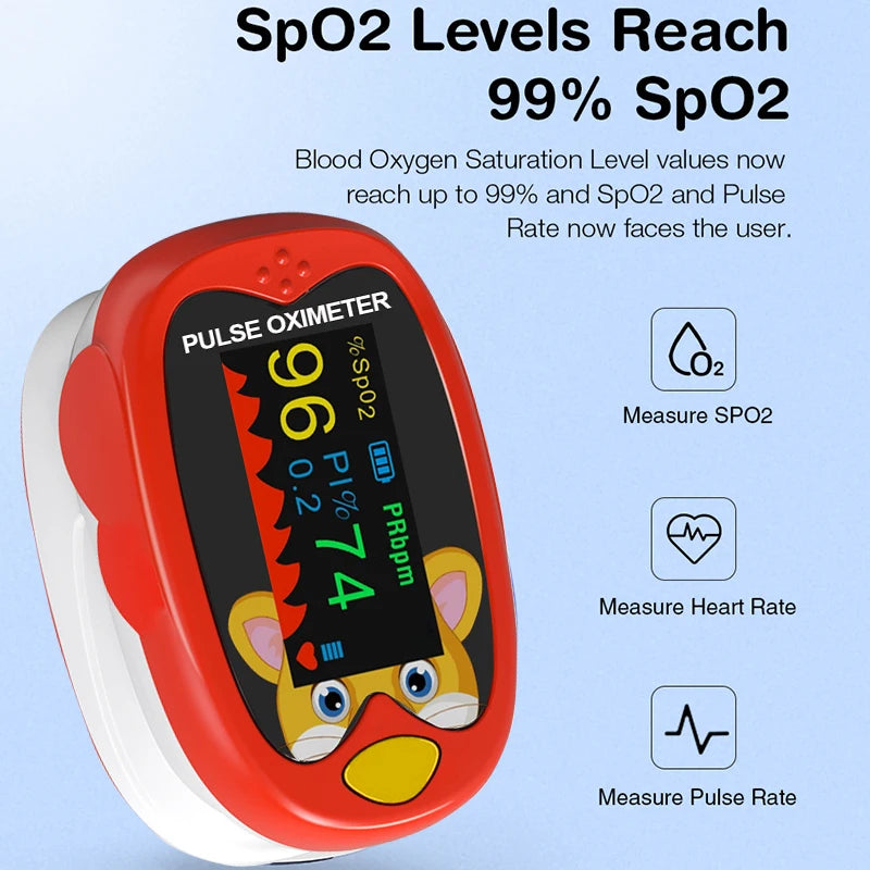 Rechargeable Child Finger Pulse Oximeter TFT Display Strap Lanyard Blood Oxygen Saturation Meter Children Kids Oximetro SPO2