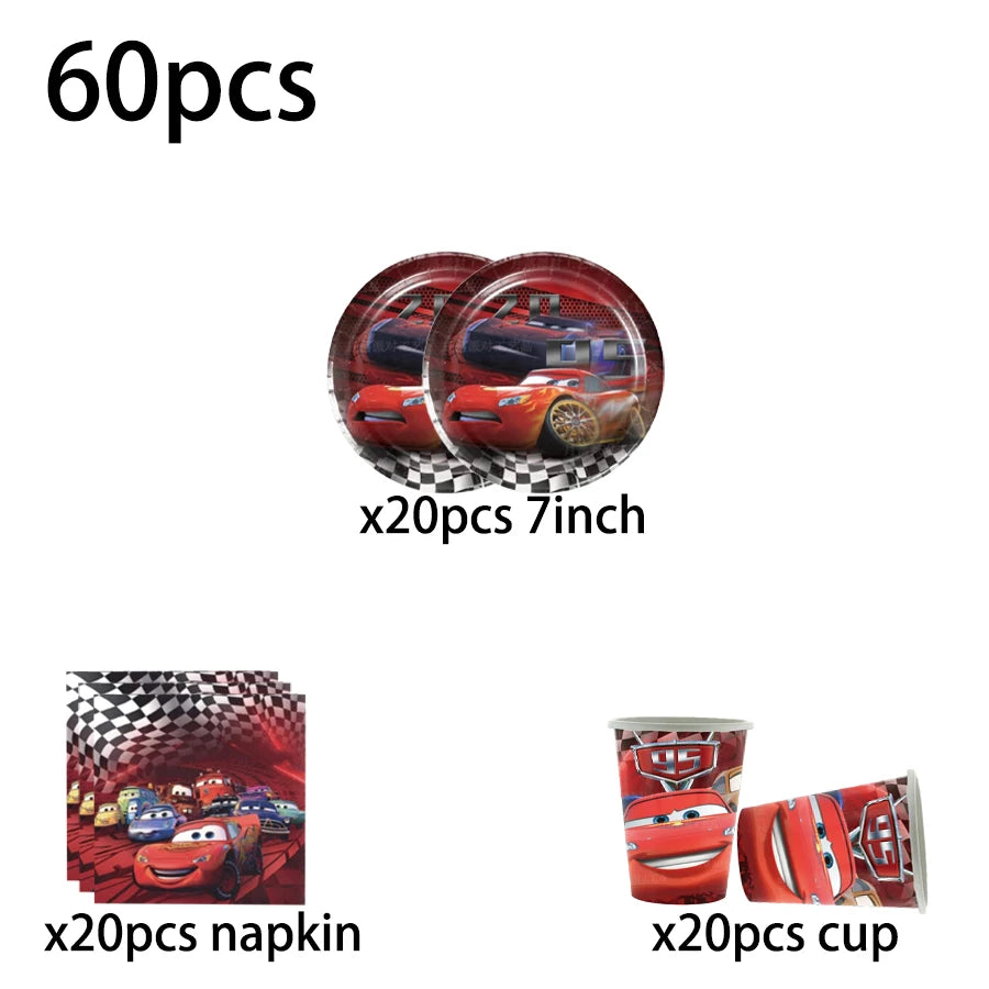 Cars Lightning McQueen Birthday Tableware Set Paper Cups Plates Tablecloth Napkins Banner Gift Bags Festive Event Essentials