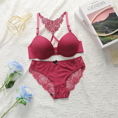 Women Racerback Front Closure Bra and Panty Set Floral Push Up Underwire Bras with Matching Lace Panties for Everyday Wear
