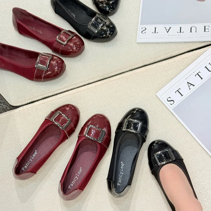 Women Flat Shoes Comfortable Slip On Loafers Vintage Square Buckle Soft Sole Ballet Flats Spring Office Work Casual Footwear