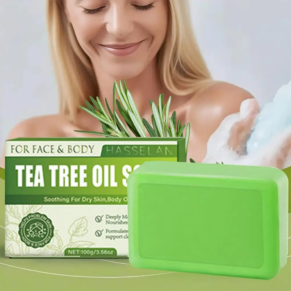 Green Tea Tree Soap, Soap Bar with Tea Tree Oil, Natural Soaps for Body Skin Cleaning,Gentle Exfoliating Bar Soap